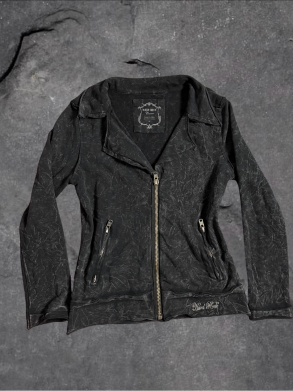 Hard Rock Cafe Black Distressed Moto Zip Jacket